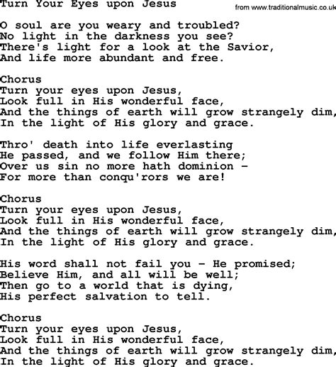 Baptist Hymnal, Christian Song: Turn Your Eyes Upon Jesus- lyrics with PDF for printing