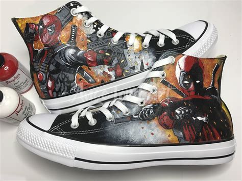 Custom Painted Deadpool Inspired Converse Vans Hi Tops Shoes Sneakers ...