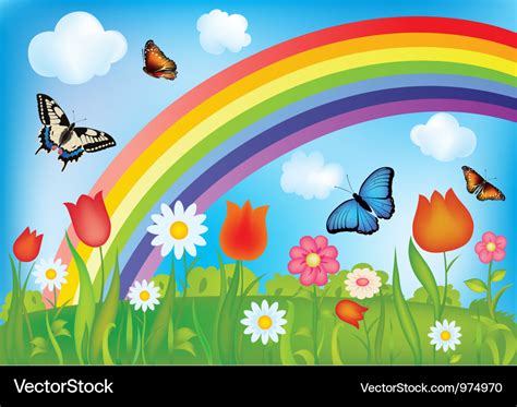 With butterflies rainbows and flowers Royalty Free Vector