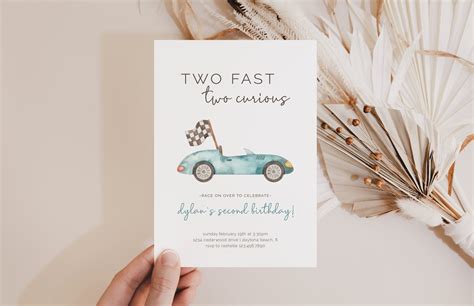 Two Fast Two Curious Birthday Invitation, Editable Template, Turning 2, Vintage Race Car Party ...