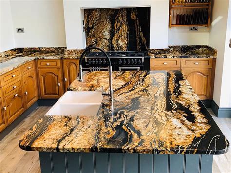 Black Granite with Gold Veins Countertops Slabs Tiles Price