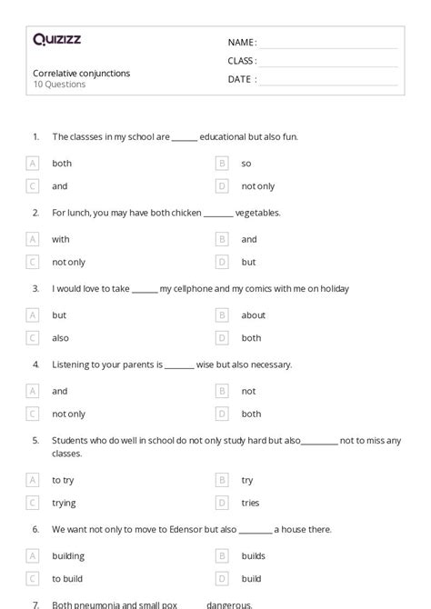 50+ Correlative Conjunctions worksheets for 7th Grade on Quizizz | Free ...