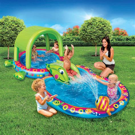 Banzai Shade 'N Slide Turtle Inflatable Kiddie Splash Pool Set with Sprinkler - Walmart.com ...