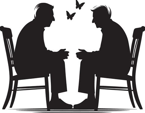 Two elderly people sitting on a chair and gossiping together clipart silhouette in black colour ...