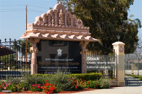 Sign At Entrance To The Baps Shri Swaminarayan Mandir In Chino Hills Ca Stock Photo - Download ...