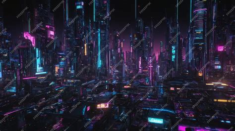 Premium Photo | Futuristic City at Night With Neon Lights