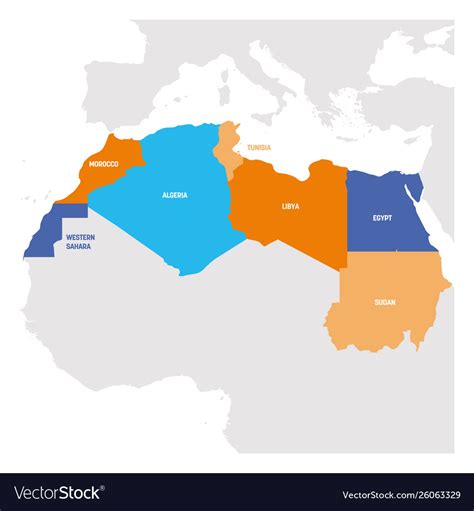 North africa region map countries in northern Vector Image