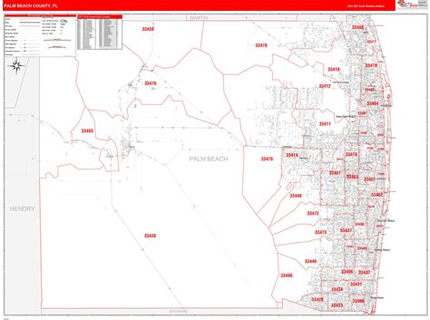 Palm Beach County FL Zip Code Wall Map Red Line Style By MarketMAPS ...