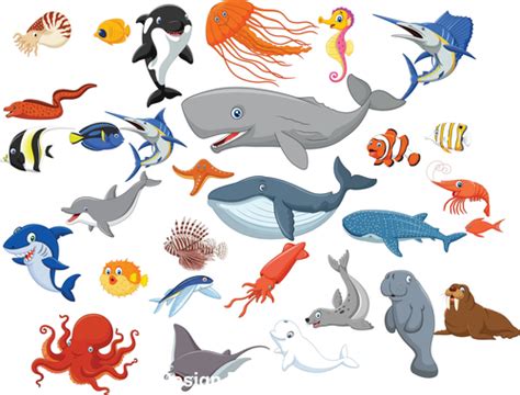 Cartoon sea animals vector free download