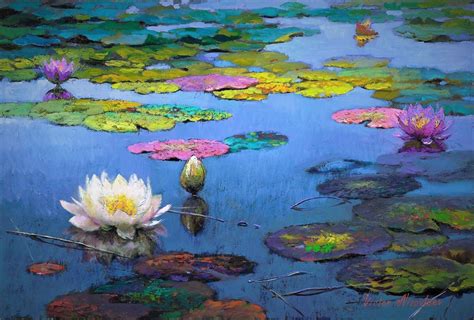 Download Water Lily Lily Pad Colorful Colors Pond Artistic Painting HD Wallpaper