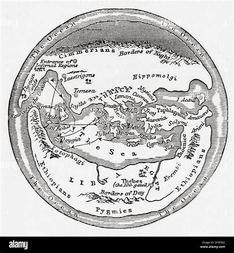 Map of the world according to Homer. From Cassell's Universal History, published 1888 Stock ...