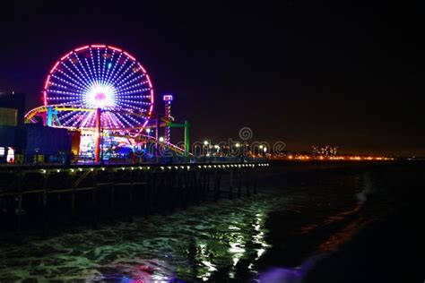 The Santa Monica Pier at Night Editorial Stock Photo - Image of monica ...