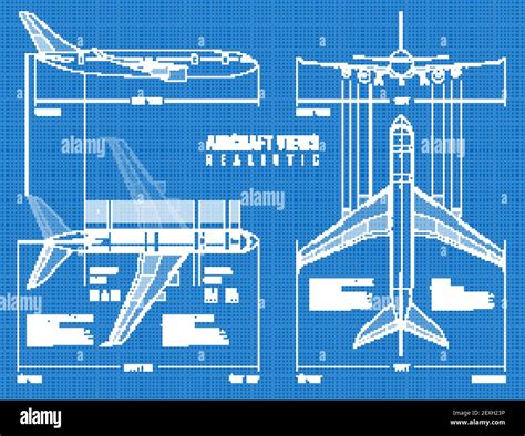 Aviation industrial dimensioned drawing blueprint of outline airplane top side and front views ...