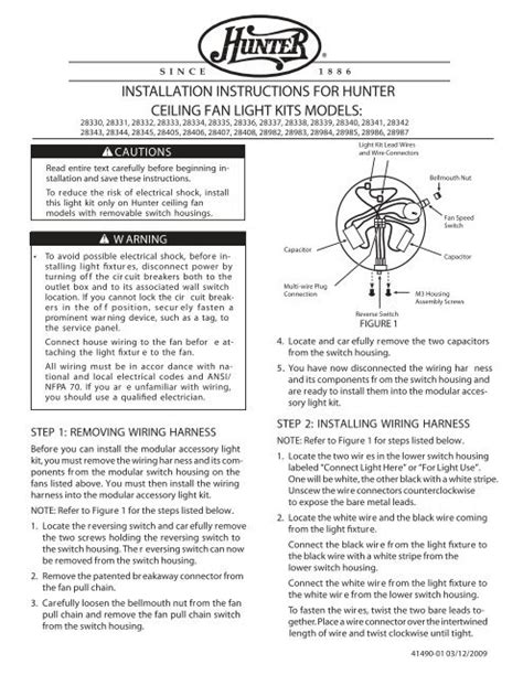 INSTALLATION INSTRUCTIONS FOR HUNTER CEILING FAN ...