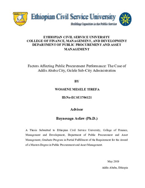 (PDF) Factors Affecting Public Procurement Performance: The Case of Addis Ababa City, Gulele Sub ...