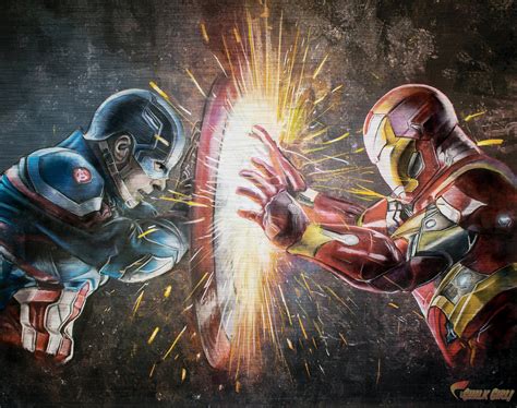 Captain America Vs. Iron Man Art Print Marvel Comics Civil | Etsy