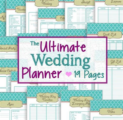 Wedding Planner 19 Printable Pages Instant Downloadable