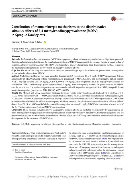 Contribution of monoaminergic mechanisms to the discriminative stimulus effects of 3,4 ...