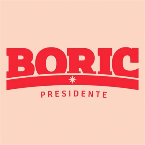 the boric presidente logo is shown in red on a light pink background,