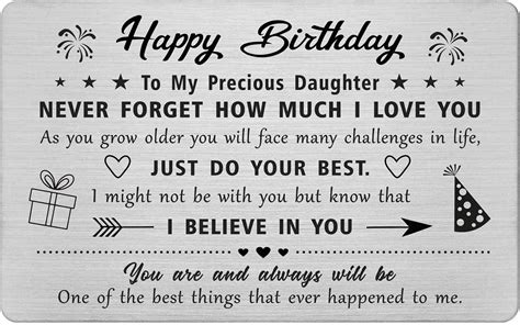 FALOGI Daughter Birthday Cards, Happy Birthday Daughter, Daughter Birthday Gifts, Metal Engraved ...