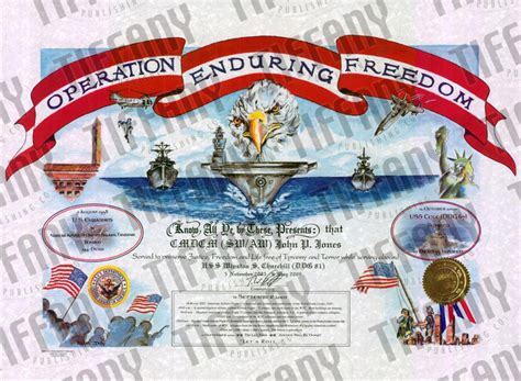 Operation Enduring Freedom Certificate - Tiffany Publishing