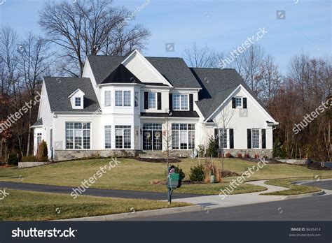 Typical Suburban White Single Family House With Large Lot Stock Photo ...