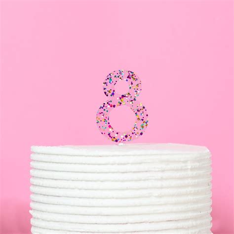 RAINBOW GLITTER NUMBER 8 CAKE TOPPER - Kiwicakes