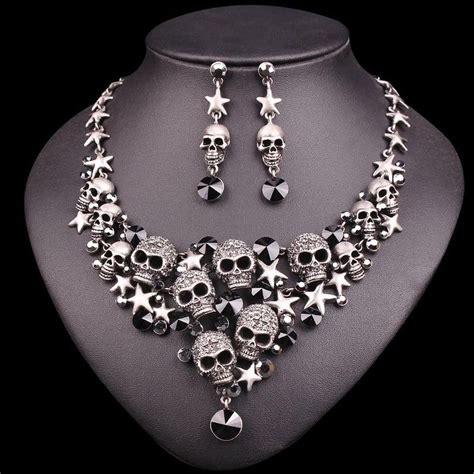 Crystal Skull Jewelry Sets Statement Necklace Earrings Retro Stars ...