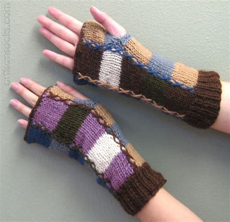 Fleece Lined Wool Fingerless Gloves -Brown Patches