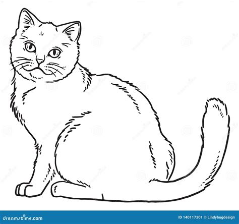 Vector Outline Sketch of a Sitting Cat Stock Illustration - Illustration of isolated, adorable ...