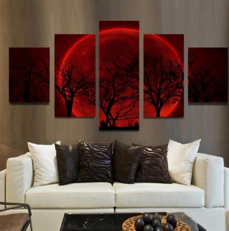 Unframed 5 Piece HD Modern Printed Red Tree Cheap Artwork Paintings On Canvas Wall Art For Home ...