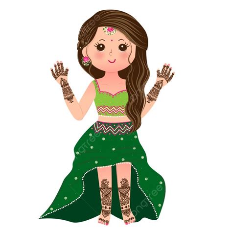 Indian Bride For Mehndi Cute Girl In Mehandi Outfit Dress With Henna ...