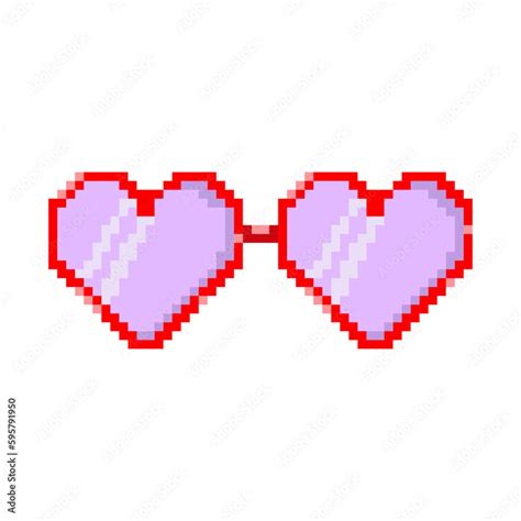 Vector isolated illustration of a pixel pink heart glasses. Retro game ...