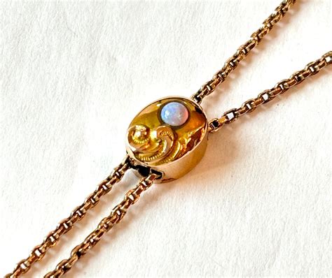 Vintage OPAL Slide Chain Necklace Antique Lorgnette Victorian Gold ...