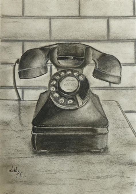 Vintage 1940's Telephone by Kelly Mills in 2021 | Phone art, Pencil art drawings, Objects drawing