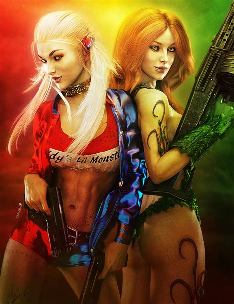 Harley Quinn + Poison Ivy with Guns, Comic Fan-Art by shibashake on ...