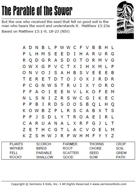 Parable of the Sower Word Search | Sermons4Kids