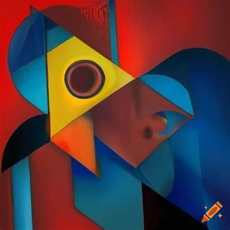 Cubism artwork of a musician in red, blue, and yellow