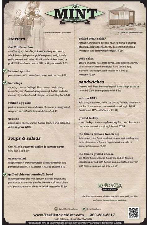 Mint Menu | The Historic Mint Restaurant and Alehouse