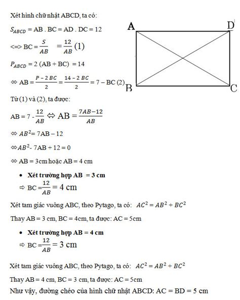 Cách tính đường chéo hình chữ nhật khi biết độ dài 2 cạnh hoặc diện ...