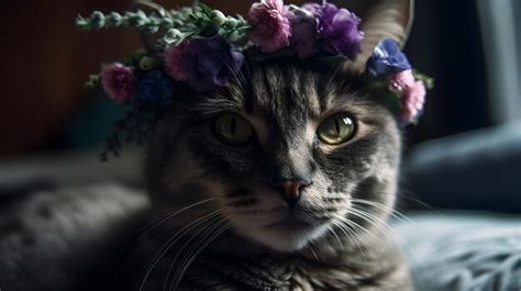 Premium AI Image | A cat wearing a flower crown