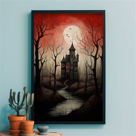 Printable Gothic Haunted House Halloween Art Print - Vintage Scary Man ...