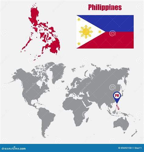 Philippines Map on a World Map with Flag and Map Pointer. Vector ...