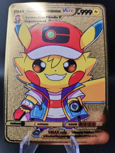 PIKACHU COSPLAY ASH Ketchum Vmax Gold Metal Card Fan Art £11.37 - PicClick UK