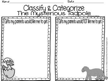 Classify & Categorize - inspired by The Mysterious Tadpole by Steven Kellogg