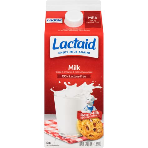 Lactaid 100% Lactose Free Whole Vitamin D Milk, Half Gallon, 64 fl oz ...