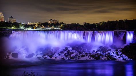 HD wallpaper: the sky, night, lights, river, home, Niagara falls ...