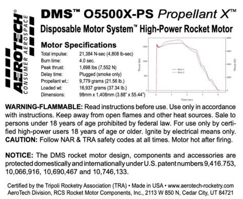 Aerotech Rocketry O5500 Propellant X DMS Rocket Motor