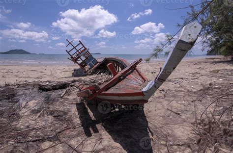 Storm damage. Fishing boat are damaged. Boat collapsed. 10167160 Stock ...