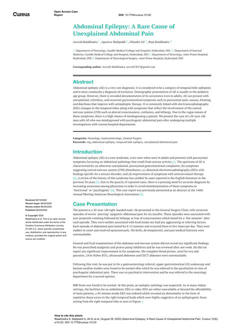 (PDF) Abdominal Epilepsy: A Rare Cause of Unexplained Abdominal Pain